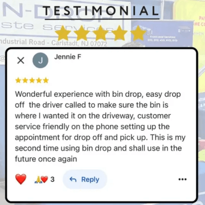 Bin-Drop User Jennie F. 5-Star Review and Testimonial on Google Business Profile