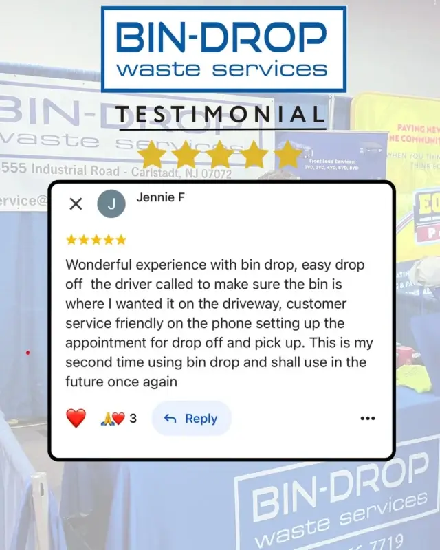 Bin-Drop User Jennie F. Testimonial on Google Business Profile